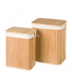 Set De 2 Paniers à Linge Rectangulaires Bambou Intérieur Tissu
