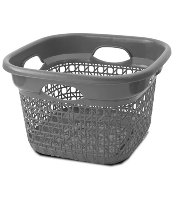 Set De 2 Paniers Carrés Buanderie Plastique Blanc Et Gris 45L 4 Set De 2 Paniers Carrés Buanderie Plastique Blanc Et Gris 45L – Image 2