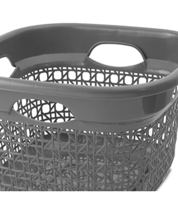 Set De 2 Paniers Carrés Buanderie Plastique Blanc Et Gris 45L 5 Set De 2 Paniers Carrés Buanderie Plastique Blanc Et Gris 45L – Image 3