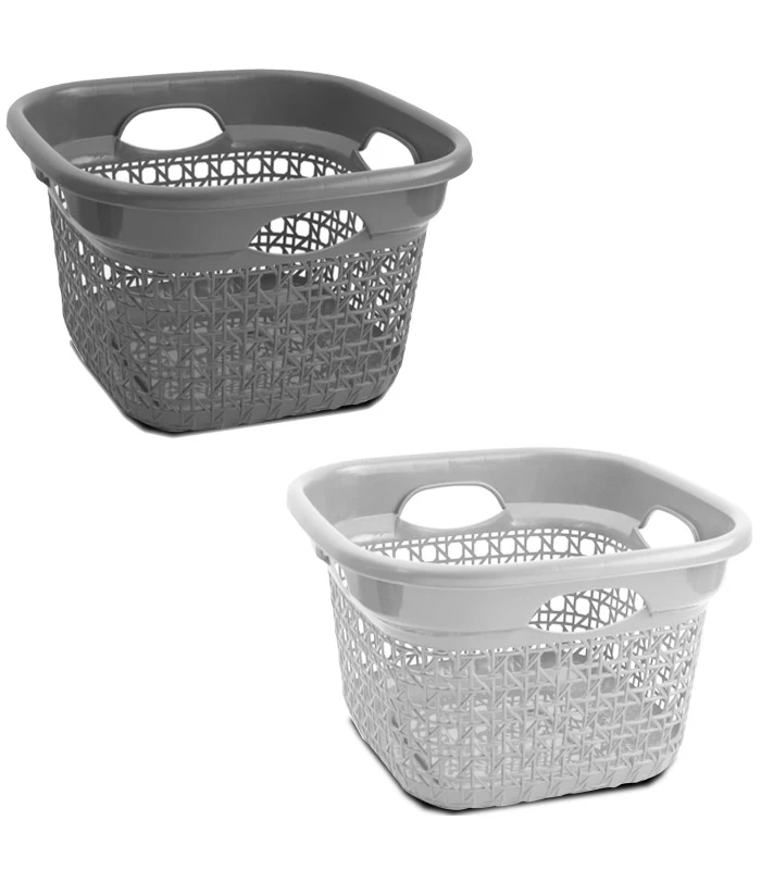 Set De 2 Paniers Carrés Buanderie Plastique Blanc Et Gris 45L 3 Set De 2 Paniers Carrés Buanderie Plastique Blanc Et Gris 45L