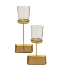 Set De 2 Photophores Sur Pieds En Verre Et Métal Doré
