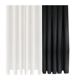 Set De 2 Rideaux De Douche Tissu Polyester Blanc Et Noir 180x180cm