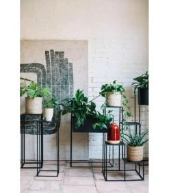 Set De 2 Sellettes En Métal Noir Et Bois - Hauteur 70cm -Produits Menagers Boutique set de 2 sellettes en metal noir et bois hauteur 70cm 2