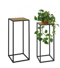 Set De 2 Sellettes En Métal Noir Et Bois - Hauteur 70cm