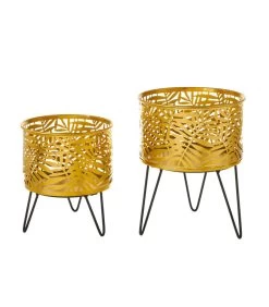 Set De 2 Supports Pots Plante En Métal Doré Et Noir - 20.5x20.5x29.5cm