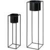 Set De 2 Supports Pots Plante En Métal Noir 20x20x76cm
