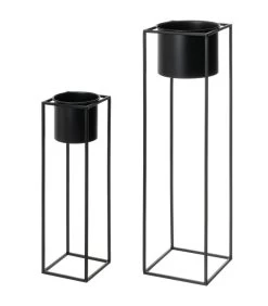 Set De 2 Supports Pots Plante En Métal Noir 20x20x76cm