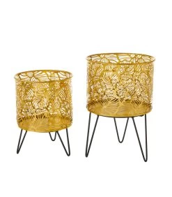 Set De 2 Supports Pots Plante En Métal Noir Et Doré - 20.5x20.5x29.6cm