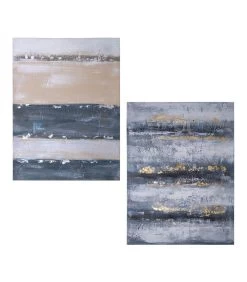 Set De 2 Tableaux Décoratifs Abstraits Bord De Mer - 60x3x80cm