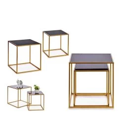 Set De 2 Tables Basses Carrées Gigognes Noir Et Doré -Produits Menagers Boutique set de 2 tables basses carrees gigognes noir et dore 2