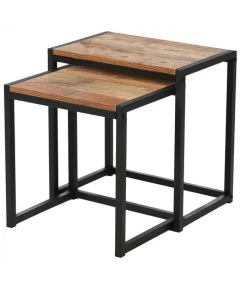 Set De 2 Tables Basses D'Appoint Gigognes En Bois Et Métal Noir