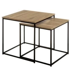 Set De 2 Tables Basses Gigognes Bois Et Métal Noir 50x50x50cm