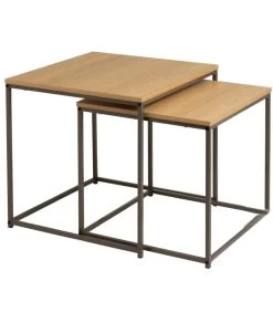 Set De 2 Tables Basses Gigognes Couleur Bois Naturel Et Métal Gris 50x50x50cm