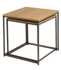 Set De 2 Tables Basses Gigognes Couleur Bois Naturel Et Métal Gris 50x50x50cm -Produits Menagers Boutique set de 2 tables basses gigognes couleur bois naturel et metal gris 50x50x50cm 3