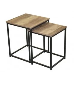 Set De 2 Tables Basses Gigognes En Bois Et Métal Noir