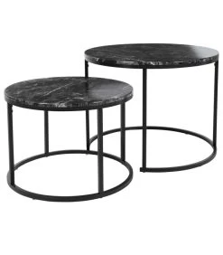 Set De 2 Tables Basses Rondes Effet Marbre Noir
