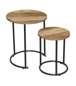 Set De 2 Tables D'appoint Rondes Gigognes En Bois Et Métal Noir