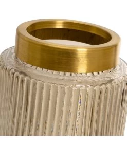 Set De 2 Vases En Verre Strié Café Et Transparent -Produits Menagers Boutique set de 2 vases en verre strie cafe et transparent 2