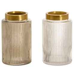 Set De 2 Vases En Verre Strié Café Et Transparent