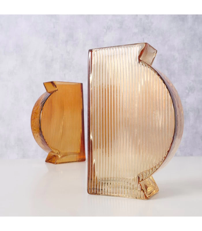 Set De 2 Vases En Verre Strié H20cm 5 Set De 2 Vases En Verre Strié H20cm – Image 3
