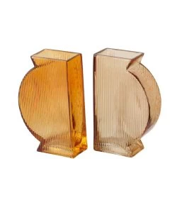 Set De 2 Vases En Verre Strié H20cm