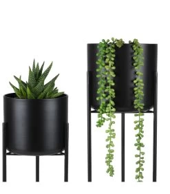 Set De 3 Cache-pots Sur Pied Ronds En Métal Noir -Produits Menagers Boutique set de 3 cache pots sur pied ronds en metal noir 2