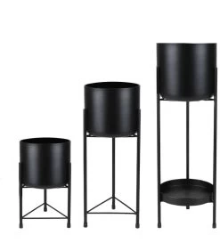 Set De 3 Cache-pots Sur Pied Ronds En Métal Noir