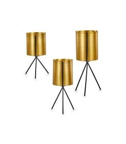 Set De 3 Cache-Pots Sur Pied Ronds En Métal Noir Et Doré