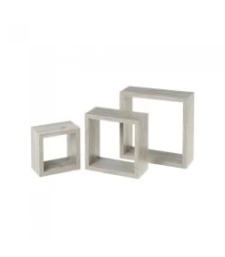 Set De 3 Étagères Murales Carrées En Bois Gris - 25X25X9cm