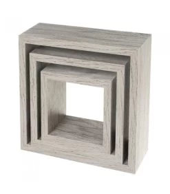 Set De 3 Étagères Murales Carrées En Bois Gris - 25X25X9cm -Produits Menagers Boutique set de 3 etageres murales carrees en bois gris 25x25x9cm 3