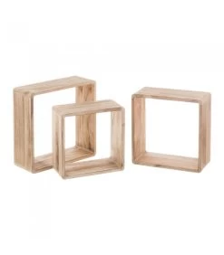 Set De 3 Étagères Murales En Bois De Palownia - 30x30x12cm