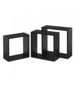 Set De 3 Étagères Murales En Bois MDF Noir - 30x30x11.7cm