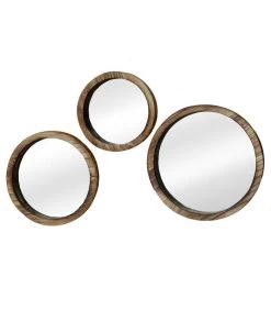 Set De 3 Miroirs Décoratifs Ronds En Bois
