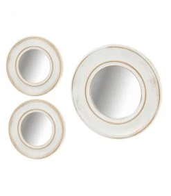 Set De 3 Miroirs Ronds Avec Moulures En Polypropylène Blanc Et Doré