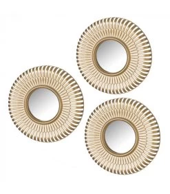 Set De 3 Miroirs Ronds Dorés Champagne - Diamètre 25.3cm