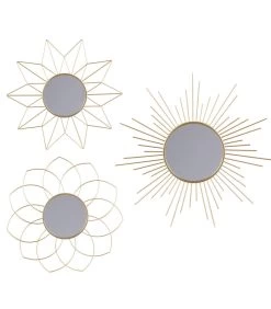 Set De 3 Miroirs Ronds Dorés - Diamètre 25.cm