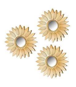 Set De 3 Miroirs Ronds Dorés Fleurs 25.5x25.5x1.5cm