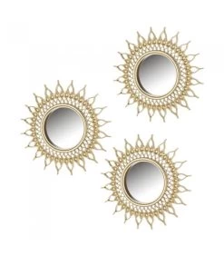 Set De 3 Miroirs Ronds Soleils Dorés