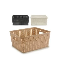 Set De 3 Paniers à Linge Rectangulaires En Plastique Façon Osier Tressé