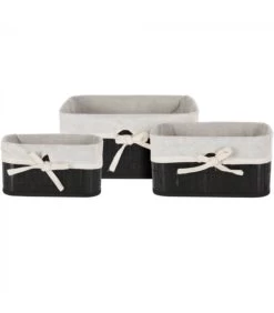 Set De 3 Paniers De Rangement En Bambou Noir Pour Salle De Bain