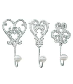 Set De 3 Patères Vieillies En Métal Blanc Et Gris Et Céramique