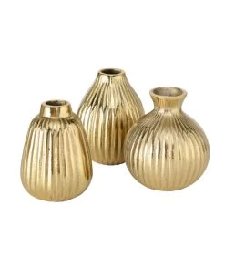 Set De 3 Petits Vases Design Dorés En Aluminium