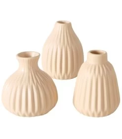 Set De 3 Petits Vases Design En Porcelaine Beige