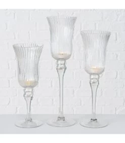 Set De 3 Photophores Sur Pieds En Verre Strié -Produits Menagers Boutique set de 3 photophores sur pieds en verre strie 3