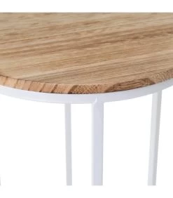 Set De 3 Sellettes Rondes En Métal Blanc Et Plateaux Bois 31x31x81cm -Produits Menagers Boutique set de 3 sellettes rondes en metal blanc et plateaux bois 31x31x81cm 2