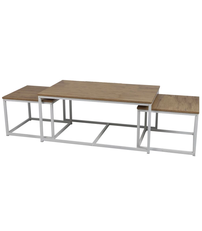 Set De 3 Tables Basses Gigognes Bois Et Métal Blanc 100xx60x45cm 3 Set De 3 Tables Basses Gigognes Bois Et Métal Blanc 100xx60x45cm