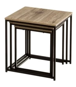 Set De 3 Tables Basses Gigognes Bois Et Métal Noir 40x40x42cm -Produits Menagers Boutique set de 3 tables basses gigognes bois et metal noir 40x40x42cm 2