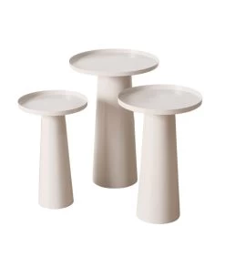 Set De 3 Tables D'appoint Ronde En Métal Blanc