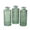 Set De 3 Vases Soliflores En Verre Taillé Vert Et Argenté 5x5x13cm -Produits Menagers Boutique set de 3 vases soliflores en verre taille vert 5x5x13cm