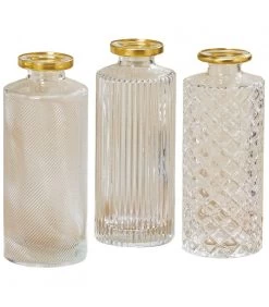 Set De 3 Vases Soliflores En Verre Transparent Et Doré - Hauteur 13cm